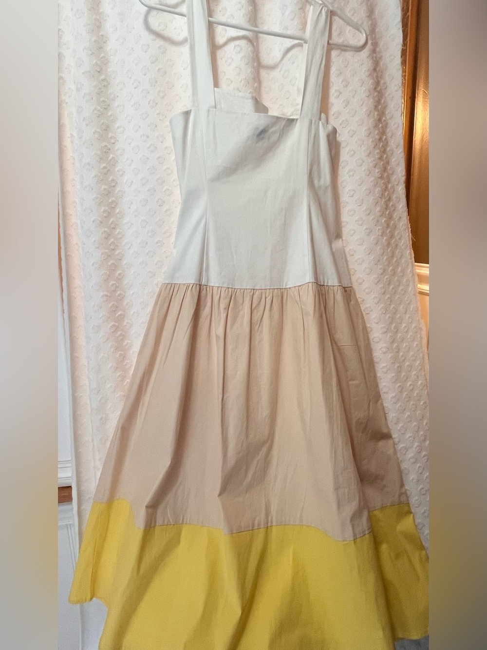 Womens Colorblock Strappy Sundress in White, Beige & Yellow